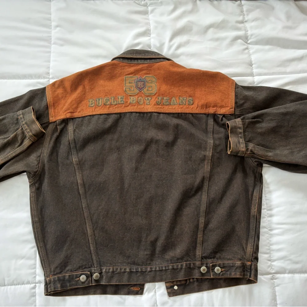 Vintage 90s Bugle Boy Two-Tone Brown and Orange Unisex Jean Jacket